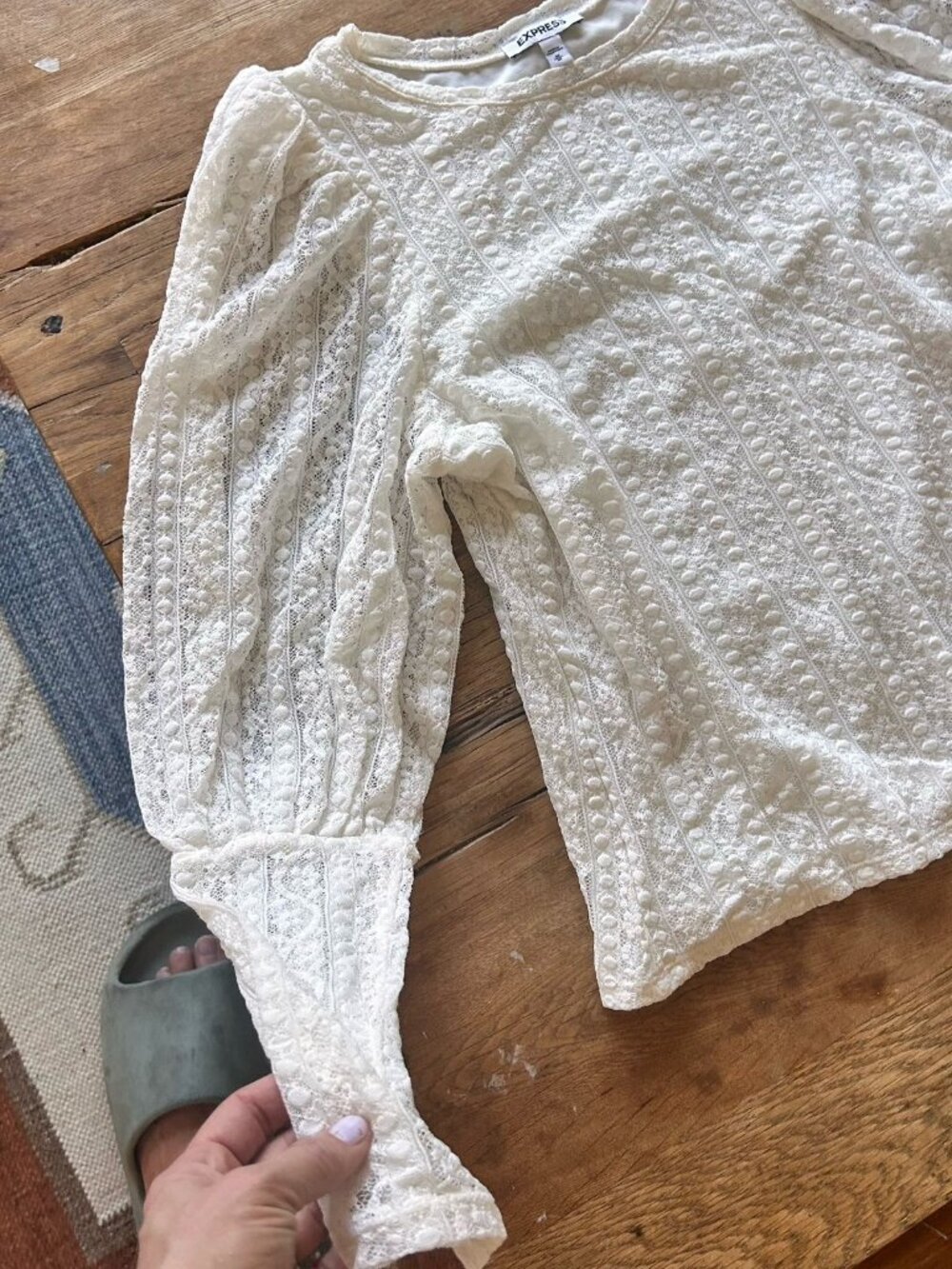 VTG EXPRESS Super cute country puff sleeve lace blouse top lined white M - Picture 3 of 5